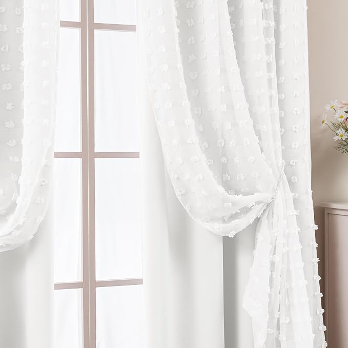 Closet Curtain for Open Closet,Sheer Overlay White Boho Flowy Floor to Ceiling Curtains for Living Room Bedroom 96 Inches Long
