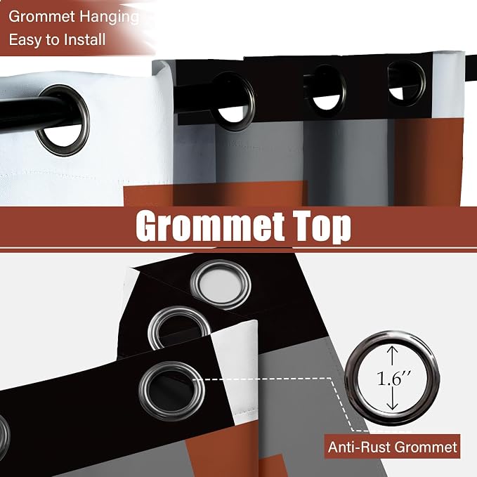 Tyrot Burnt Orange 100% Blackout Curtains for Bedroom 63 inch Length 2 Panels Set Grey Modern Abstract Geometric Fall Black Out Curtains Insulated Room Darkening Window Drapes for Living Room, 42Wx63L