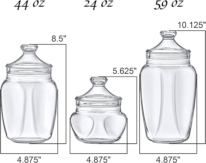 Amazing Abby - Embrace - Plastic Bathroom Canisters (3-Piece Set, 60/42/24 oz) (NOT Glass), Acrylic Apothecary Jars for Vanity, BPA-Free and Shatter-Proof, Great for Cotton Balls and Bath Sponges