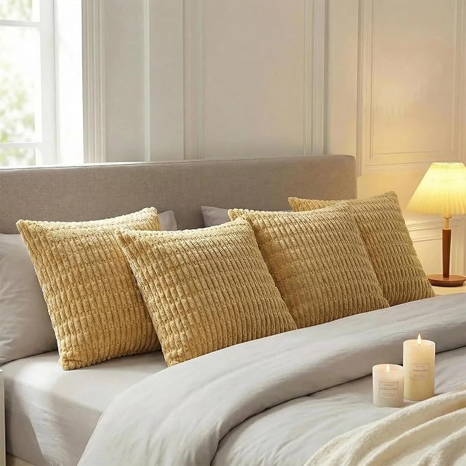 Fancy Homi 4 Packs Decorative Throw Pillow Covers for Living Room Couch Bed, Modern Farmhouse Boho Home Décor Accent Cushion Case, 14" x 14", Mustard Yellow