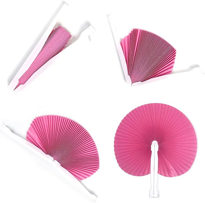 20 Pieces Pink Round Paper Fans | Foldable Handheld Fans for Women,Folding Hand Fans for Wedding,Bridal Guest,Church,Party Favors,Dancing,Birthday,DIY