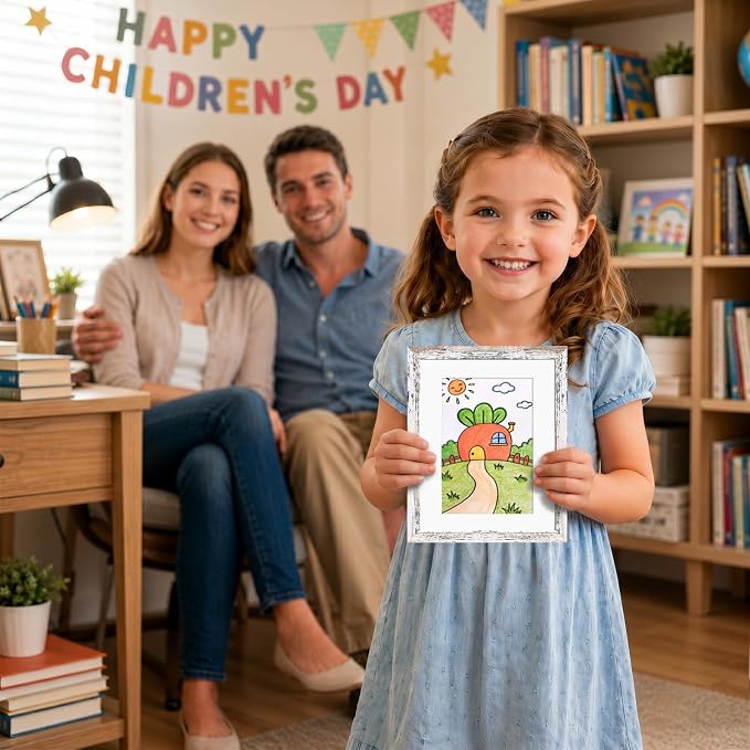 KINLINK 8.5x11 Kids Art Frame 2 Pack, Solid Wood Artwork Frames Changeable, Front Opening Hold 150 Pictures, Art Frames for Kids Artwork, 6x9 with Mat 8.5x11 without Mat, Picture Frames Rustic White
