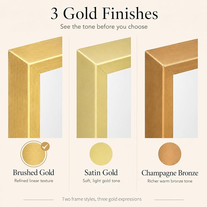 40"x30" Brushed Gold Framed Rectangle Bathroom Vanity Wall Mirror | Over-Sink Vanity Mirror, Slim Metal Frame, Entryway or Dresser Use, Vertical/Horizontal Mount, Tempered Glass