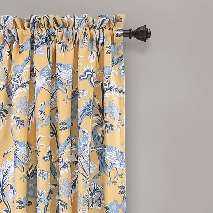 Lush Decor Dolores Light Filtering Window Panels, Pair, 52" W x 84" L, Navy & Multi - Floral Curtains for Bedroom - Vintage Curtains - Coquette Room Decor
