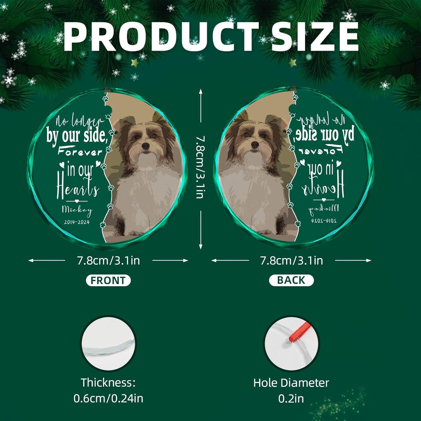 Personalized Glass Ornaments, Custom Glass Ornament with Name/Photo/Date,Customized Gifts for Pet, Round Designs