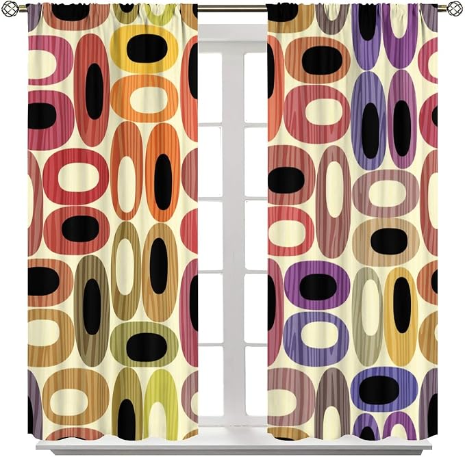 JESTRONRY Abstract Modern Curtains,Mid Century Fifties Modern Retro Colors Pattern Room Darkening Thermal Insulated Window Curtain for Living Room Bedroom Kitchen Bathroom 55x63in