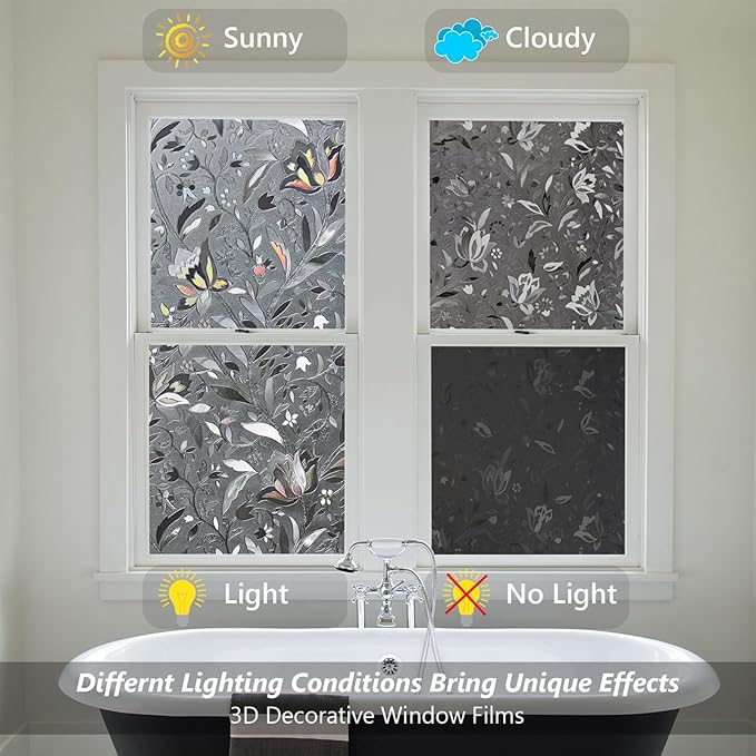 Kromapolis Window Film, Window Privacy Film Frosted, Vinyl Glass Covering, Stained Glass Decorative Film, Static Window Clings, Non-Adhesive (Grayish Black, 23.6 x 78.7 inch)