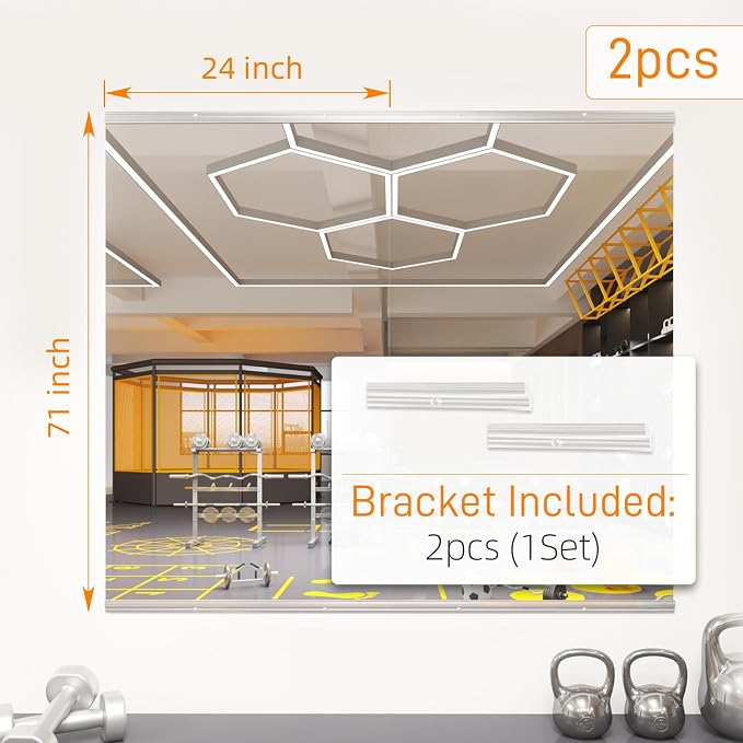 pertetey Home Gym Mirror, 71X24 Inch(Each)-2Pack Large Frameless Tempered Glass Full Body Wall Mounted Mirror for Gym, Yoga, Exercise, Dance Studio