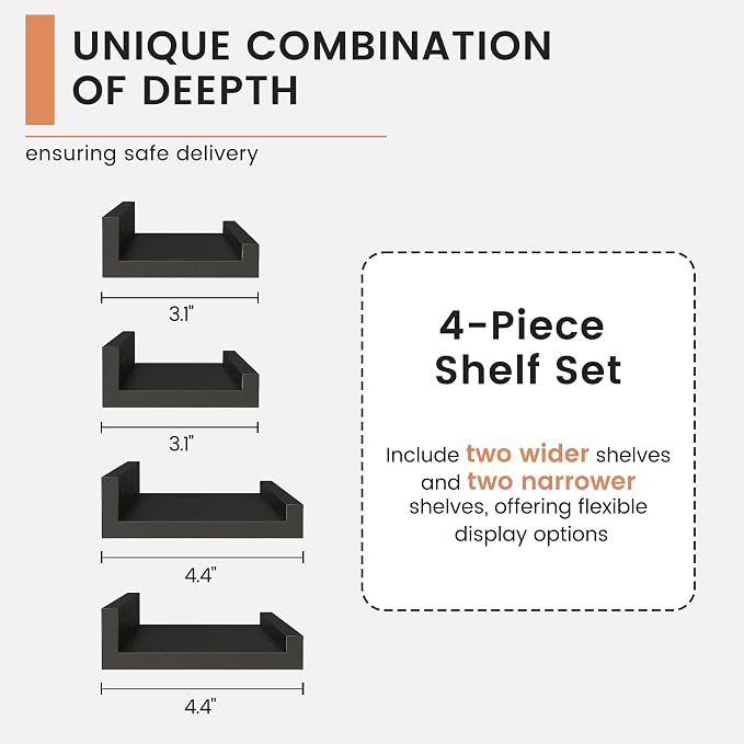 FLYJOE Floating Picture Ledge Shelves for Wall Set of 4, 24 Inch Wall Shelves with Lip Long Large Nursery Book Shelf for Toys Storage Kids Bookshelf Wall Mounted Living Room Bedroom Decor Frames