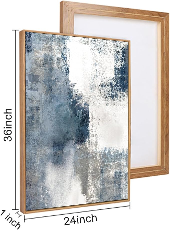 LHIUEM Large Abstract Brush Strokes Framed Canvas Wall Art Set,Navy Blue and Gray Wall Decor,Modern Color Block Shape Artwork,Minimalist Neutral Blue Printing for Living Room,Bedroom, Office-24''x36''x3