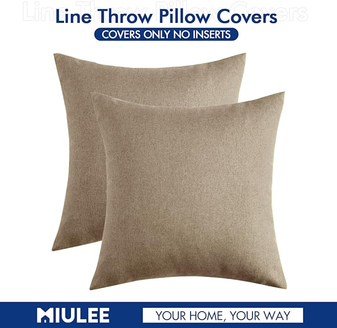 MIULEE Pack of 2 Decorative Outdoor Solid Waterproof Throw Pillow Covers Faux Linen Garden Farmhouse Cushion Cases for Patio Tent Balcony Couch Sofa 18x18 Inch Taupe Grey
