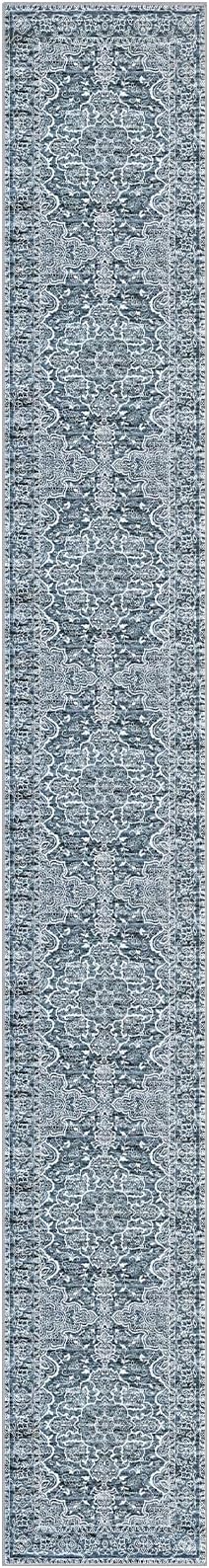 KUTA Extra Long Runners for Hallways 2.6x20ft Non-Slip Washable, Blue White Vintage Kitchen Rug, Stair Runners Indoor Ultra Soft Printed Floral Medallion Carpet for Bedroom Living Room Nursery