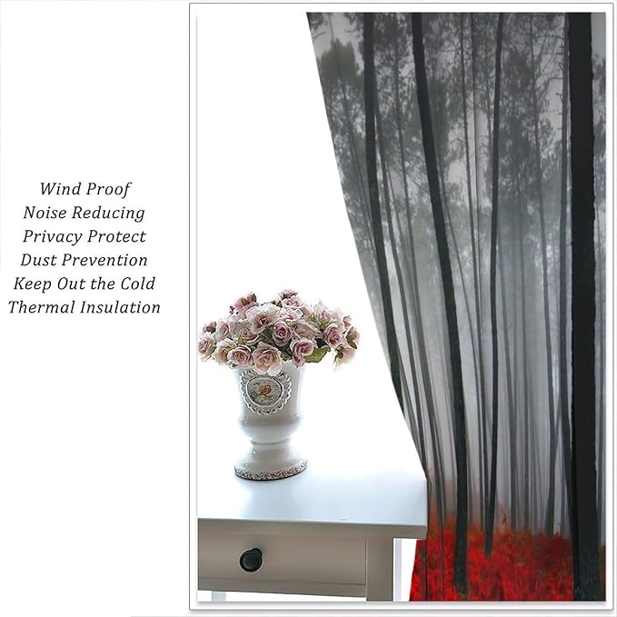 Green Forest Blackout Curtains for Bedroom,Watercolour Nature Lake Misty Forest Plants Trees Landscape Window Drapes for Boys Girls Living Room Kitchen 84x84in