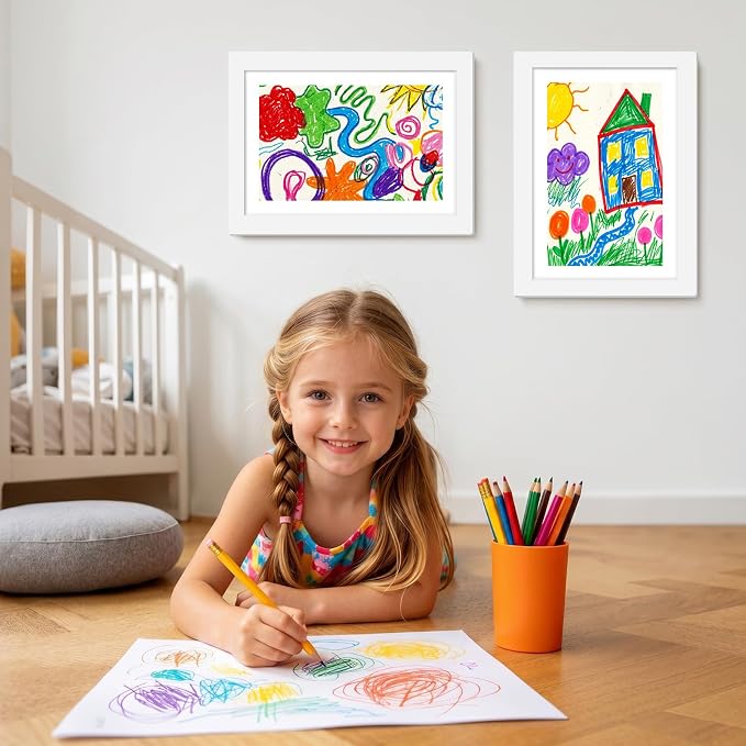 2 Pack Kids Art Frames 10x12.5 Inch Kids Artwork Flip Frame Changeable for Picture Display, Children School Drawing Projects Storage, Horizontally Vertically Wall Hanging, Front Opening, White