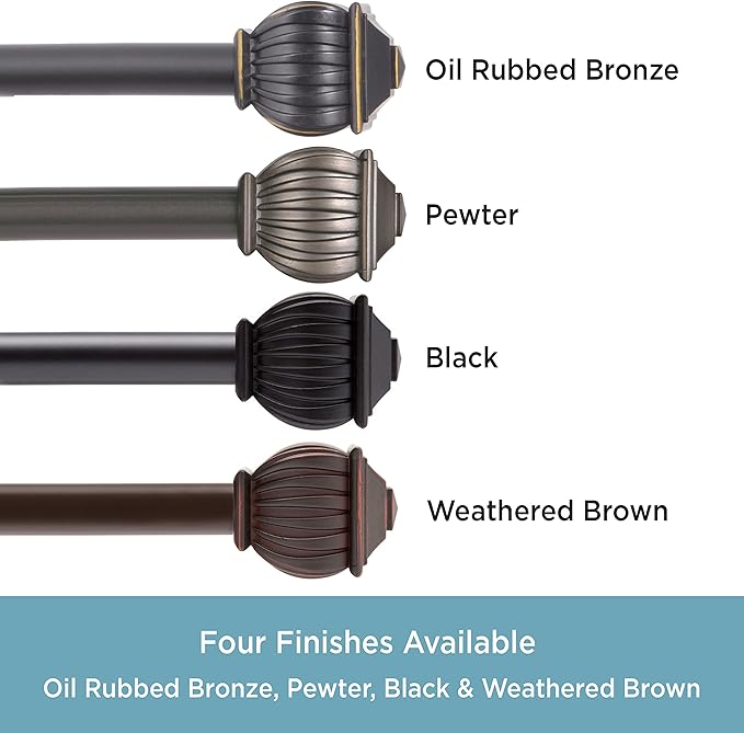 Kenney KN71712 Beckett Soft Square End Standard Decorative Window Curtain Rod, 28-48" Adjustable Length, Weathered Brown Finish, 5/8" Diameter Steel Tube, 1-Pack