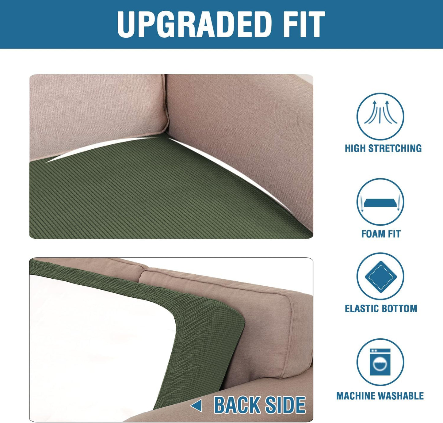 H.VERSAILTEX Super Stretch Individual Seat Cushion Covers Sofa Covers Couch Cushion Covers Slipcover Sets Thick Jacquard Textured Twill Fabric (1 Piece Sofa Cushion Cover, Bronze Green)