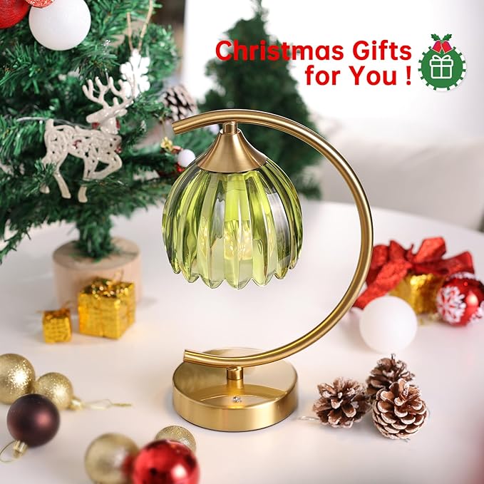 Shenmoyl Tulip Table Lamp, 5200mAh Cordless Touch Control Table Lamp with 3 Color Temps & Stepless Dimming, Rechargeable Battery Table Lamp for Living Room, Bedroom, Office, Shelf (Green Tulip)