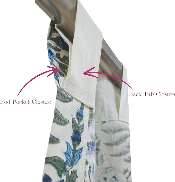 ATOSII 100% Cotton Single Panel Floral Block Print Curtain, Easy Hanging with Rod Pocket & Loop, Living Room, Dining Room, Bedroom Light Filtering Boho Curtains, Set of 1, 60" W X 84" L, Nargis Blue