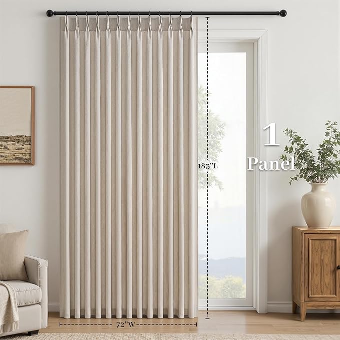 Natural Pinch Pleated Linen Curtains 84 Inch Length 1 Panels for Bedroom Living Room Textured Cream Semi Sheer Window Curtain Boho Neutral Back Tab Pinch Pleat Drape with Hooks 84 Inches Long