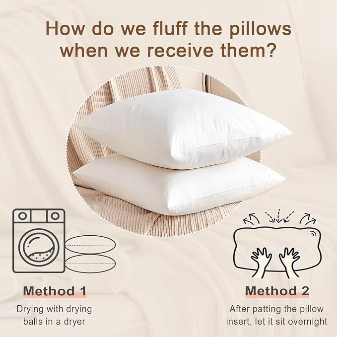 Organic Feather Down Lumbar Pillow Inserts (14x24 Inch, Set of 2) - 100% Cotton Shell, Filling of Feathers & Memory Foam, Rectangular Decorative Pillow Form Core for Couch, Sofa, and Bed