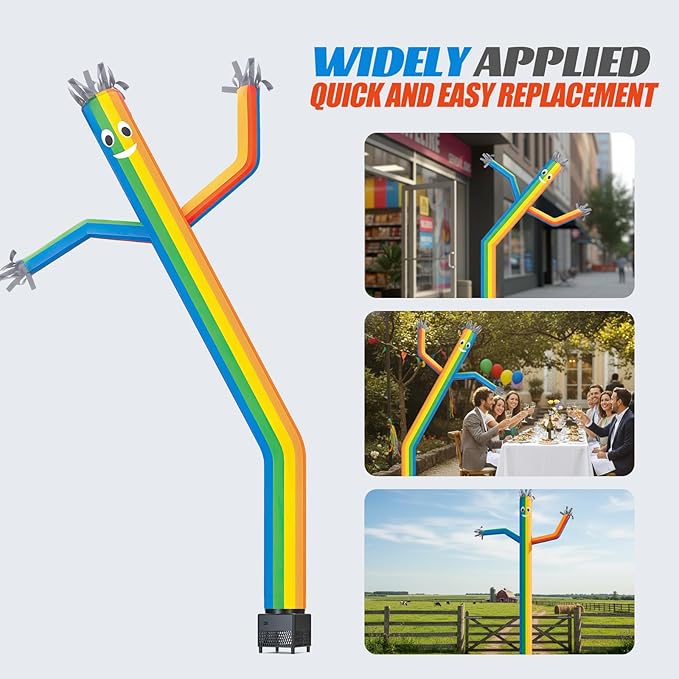 6ft Rainbow Sky Air Puppet Dancer Inflatable Waving Tube Man with Lights & Built-in Blower - Wacky Waving Dancing Tube Guy for Business Promotion Stand Out Christmas Advertising