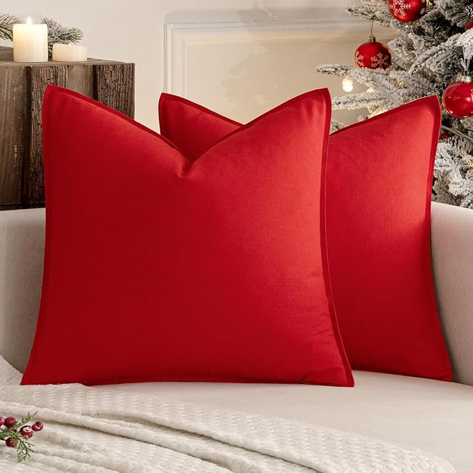 MIULEE Pack of 2 Decorative Linen Pillow Covers 16x16 Inch Christmas Red | Spring Boho Farmhouse Modern Soft Accent Throw Pillows Neutral Cushion Covers for Sofa Couch Bed Living Room Home Decor