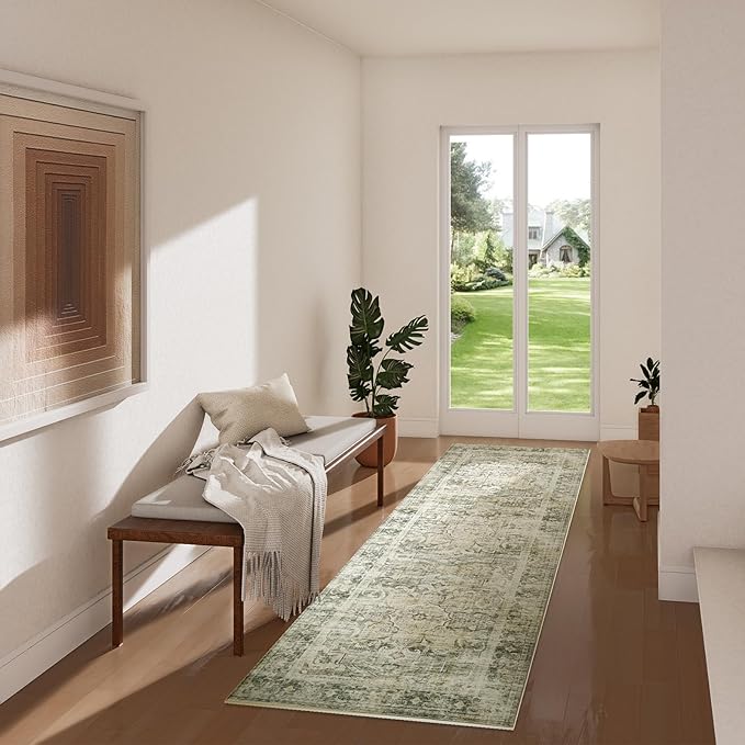 Washable Runner Rug Non Slip: 2'6"x8' Kitchen Rug Runners Non Slip Low Pile Soft Faux Wool Boho Floor Rug Non Shedding Carpet Runners for Hallways Entryway Bedroom Bedside Living Room Farmhouse Indoor