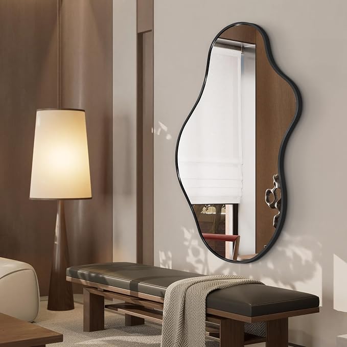Bathroom Mirror for Over Sink -Black Room Decor Wall Mirror 20"x 36" | Irregular Wall Mirror - Asymmetrical Abstract Mirror Unique for Bedroom, Living Room, Cloakroom, Entryway