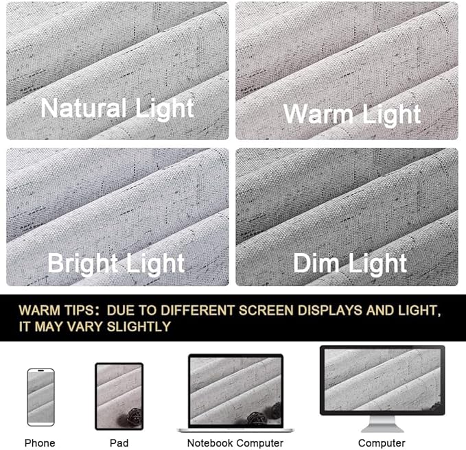 PrinceDeco Linen Texture Curtains Full Blackout Curtains 120 inch Long 2 Panels Set Anti-Rust Grommet Grey Linen Curtains Vertical Drapes Privacy for Bedroom Living Room,52 X 120 Inch, Glacier Grey