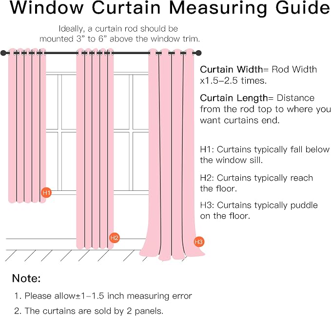 XiDi Pink Curtains for Girls Bedroom Living Room 108 Inches Long 2 Panels Princess Kids Nursery Room Decor Blackout Baby Pink Curtains for Kids Toddler Princess Grommet Window Drapes 34x108