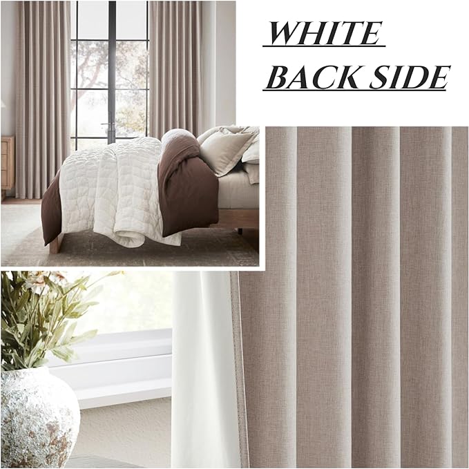 QJmydeco 94 Inch Curtains 2 Panel Set, Insulated Winter Boho Farmhouse Curtain for Living/Bedroom Darkening for Window Pinch Pleated Linen Blend Blackout Drapes Thermal Hook Belt (50" Wx94 L, Linen)