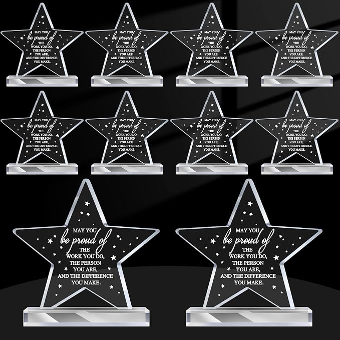 Bucherry 10 Pcs Employee Appreciation Awards for Coworker Acrylic Thank You Trophy May You Be Proud of The Work You Do Sign Prizes Retirement Goodbye Farewell Gift for Women Men(Star)