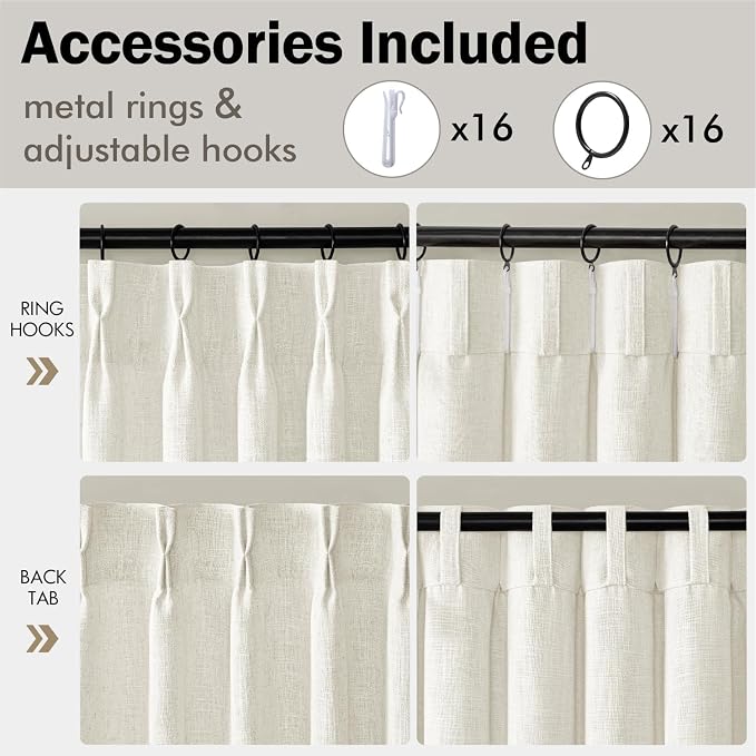 MIULEE Pinch Pleated Thick Linen Curtains 84 Inches Long 2 Panels for Living Room Bedroom, Linen Texture Memory Trained Drapes Pinch Pleat Light Filtering Neutral Ivory Cream Farmhouse Window Curtains