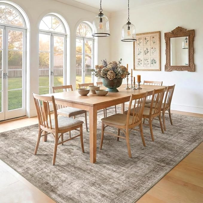 Homemate Washable Rug 6x9 Area Rugs - Vintage Faux Wool Rugs for Living Room Bedroom Dining Room - Non Slip Foldable Carpet Indoor Area Rug for Home Decor(6'x9', Brown
