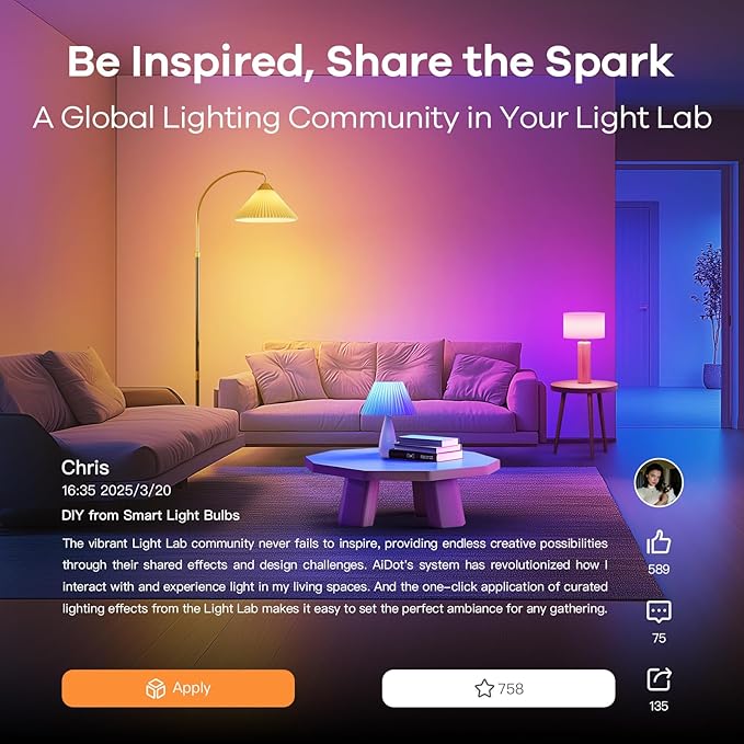 OREiN Matter Smart Light Bulb, Smart Light Bulbs with Remote Control Work with Apple Home, Alexa, Google Home, SmartThings, Color Changing Light Bulbs 2.4Ghz WiFi, 800 Lumens Equivalent 60W 4Pack