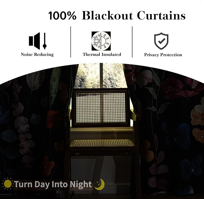 Floral Blackout Curtains 84 inch length 2 Panels Set Rustic Vintage Flowers Botanical Leaf Print Patterned Black Out Curtains Thermal Insulated Darkening Window Drapes for Bedroom Living Room 52x84 in