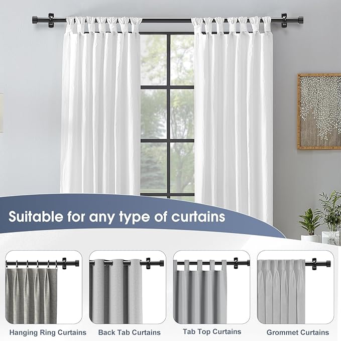 Curtain Rods for Windows, 1 Inch Black Curtain Rod Set, Heavy Duty Drapery Rods with Adjustable Curtain Rods, Outdoor Modern Curtain Rod with Simple End Caps (Black, 30"-120" 2 Pack)