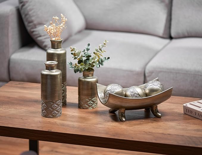 Creative Scents Dublin Silver Vases - Set of 3 Vases for Flowers, Decorative Vases, Farmhouse Decor, Premium Décor, Centerpiece Table Decorations for Your Kitchen, Bedroom, Office, Living Room