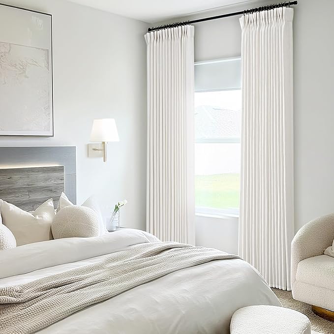 Pinch Pleated Linen Curtains 96 inches Long for Living Room Patio Sliding Door Natural Cream Light Filtering Semi Sheer Curtains 96 inch Length 2 Panel Set Modern Farmhouse Pleat Drapes 8 ft Ivory