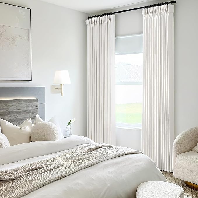 Pinch Pleated Linen Curtains 78 inches Long for Living Room Memory Training Shaped Natural Cream Light Filtering Semi Sheer Curtains 78 inch Length 2 Panel Set Modern Farmhouse Pinch Pleat Drapes