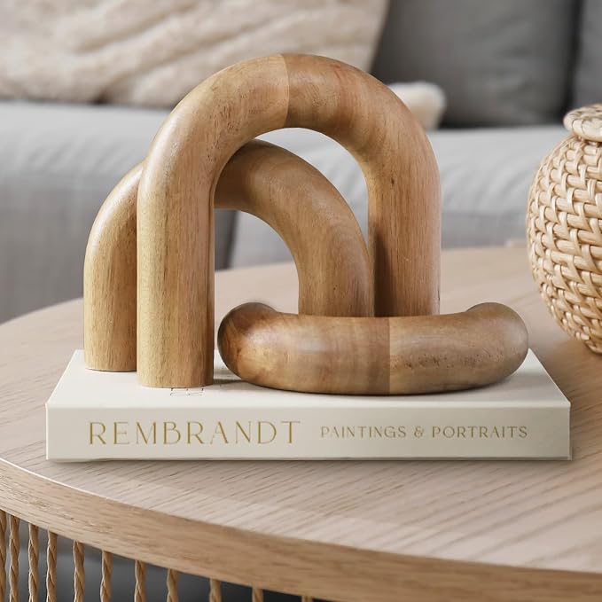Wooden Arch Decor Set of 3, Acacia Wood Modern Decorative Home Objects | Japandi Home Decor Accents, Coffee Tables, Bookshelves, Entryways, Console Decorations, Housewarming Gift