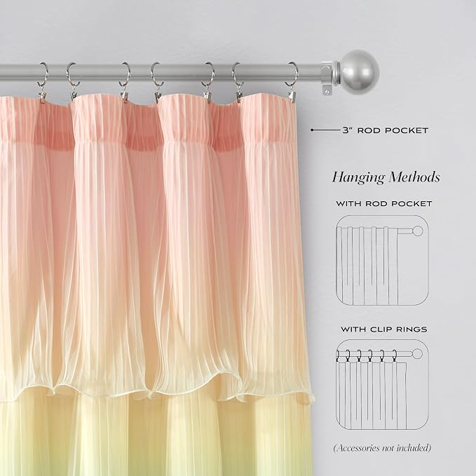 Lush Decor Rainbow Ombre Nerina Light Filtering Window Curtain Panels Pair 36" W x 63" L Rainbow - Rainbow Curtains - for Kids Bedroom - Nursery Decor