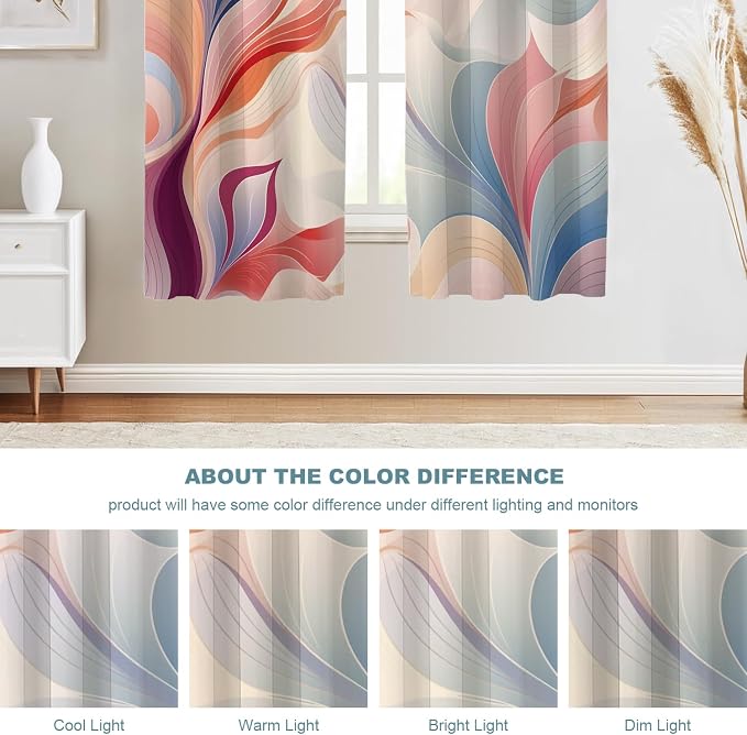 Shrahala Colorful Waves Blackout Window Curtains, Fluid Abstract Pattern Thermal Insulated Curtains Grommet Long Drapes for Bedroom,Living Room (2 Panels, 52 X 63 in)