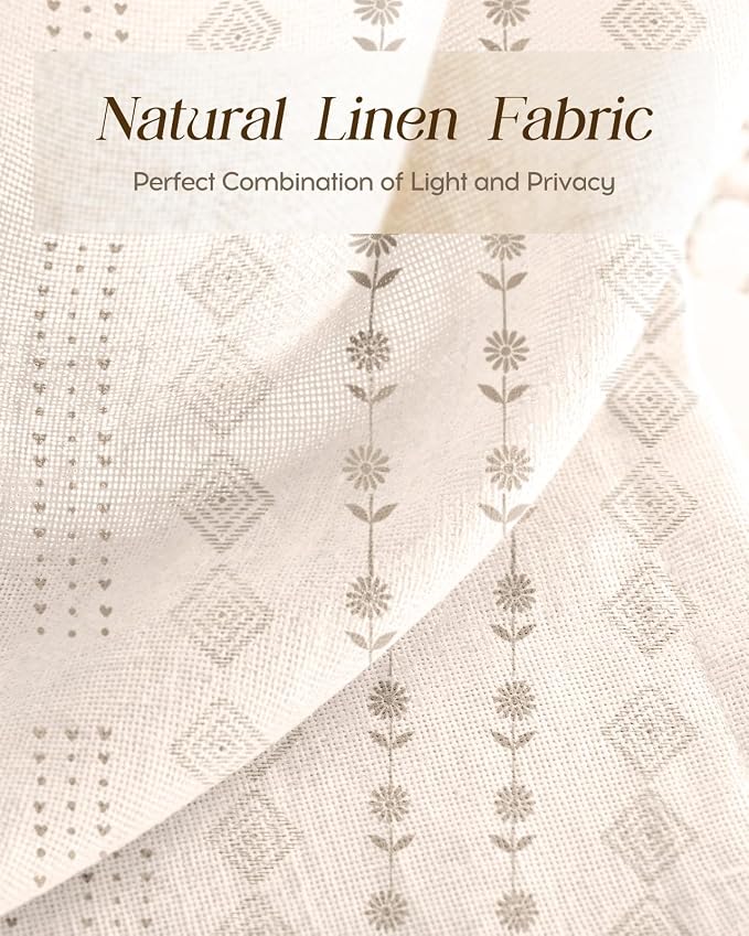 Miss Adola Farmhouse Kitchen Tier Curtains - 45 Inch Length Linen Blend Boho Cafe Curtains Striped Beige Small Window Treatments Over Sink Rod Pocket for Bathroom Living Room Light Filtering, 2 Panels