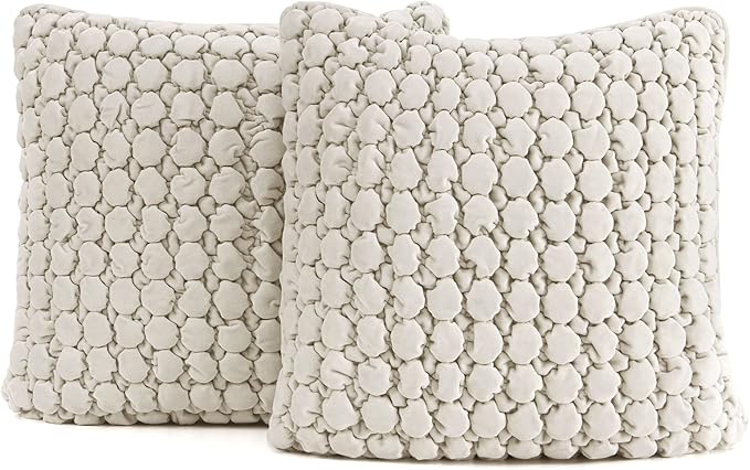 Throw Pillow Covers 18x18 Set of 2 Velvet Square Pillowcase Soft Skin-Friendly Thickened Decorative Farmhouse Cushion Covers Soft Bubble Texture for Couch Bedroom Living Room,Beige Gray