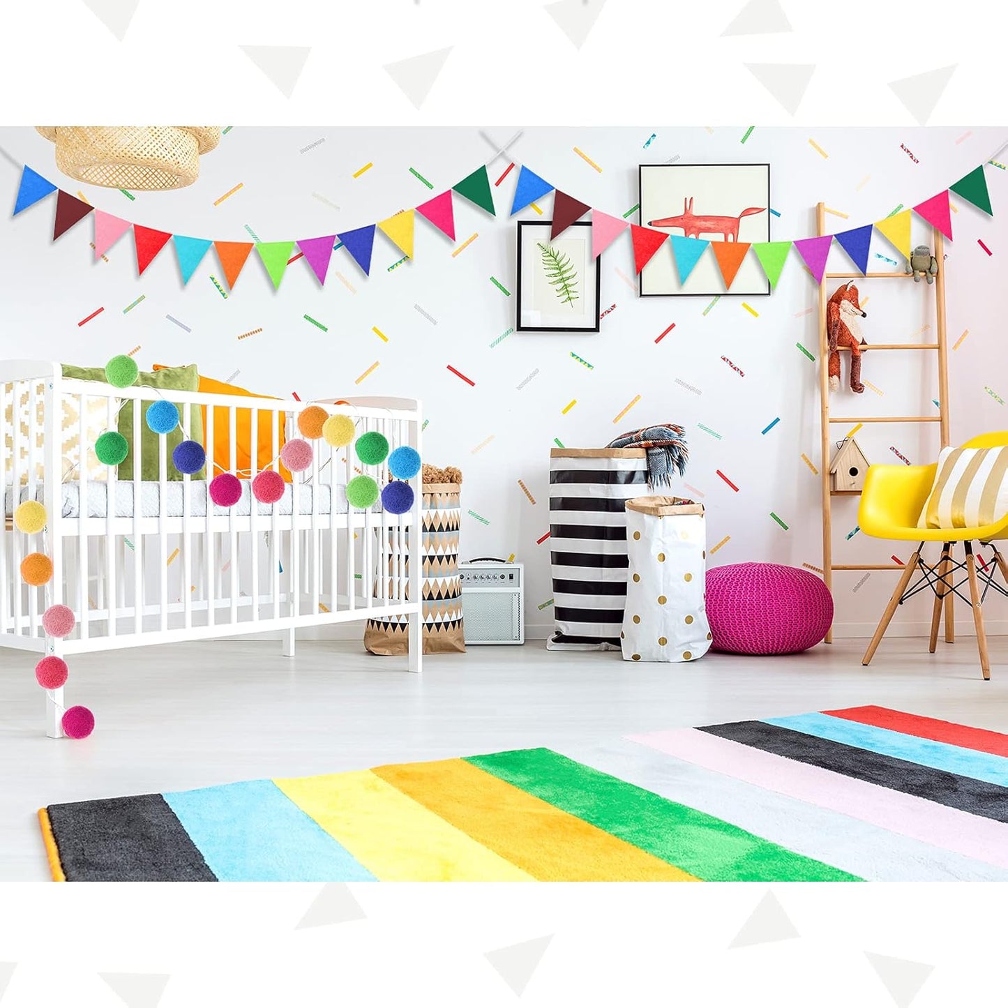 Irenare 9.8 ft Pom Pom Garland Felt Colorful Tassel Banner Christmas Party Pompoms Garland Decorations Felt Pennant Banner for Classroom Home Mantel Fireplace Birthday(Multicolor)