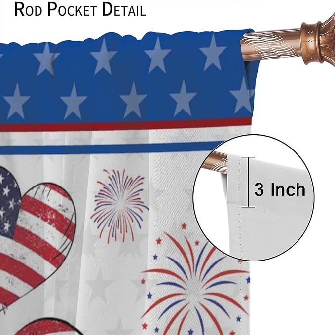 4th of July Curtain,Patriotic Independence Day Cute Gnome Print Drapes for Bedroom Living Room Kitchen Window Treatment 2 Panels Set Total Size 42" W X 63" L Inch