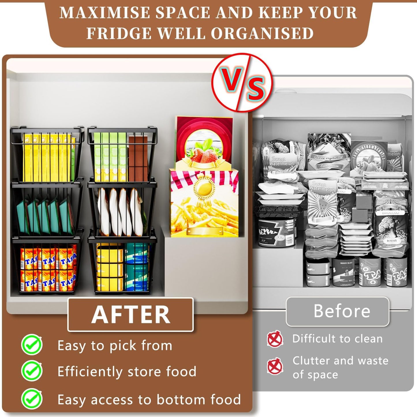 5 Pack Stackable Deep Freezer Organizer Bins ,Upgraded Bottom Leak-Proof net,Encryption and Hardening , Freezer Organizer Bins for 5 to 7 Cu.FT Small Chest Freezer, Easy Get Bottom Foods