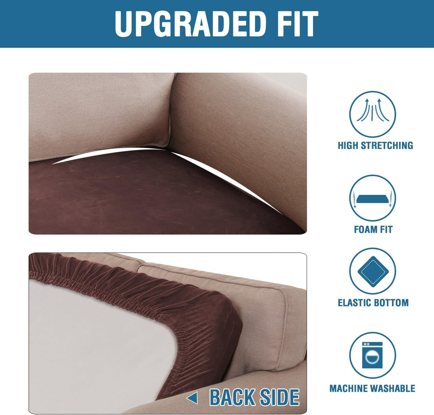 H.VERSAILTEX Velvet Stretch Individual Couch Cushion Cover Plush Cushion Slipcover for Loveseat Sofa Cushion Furniture Protector Seat Cushion Sofa Cover (1 Piece Sofa Cushion Cover, Brown)