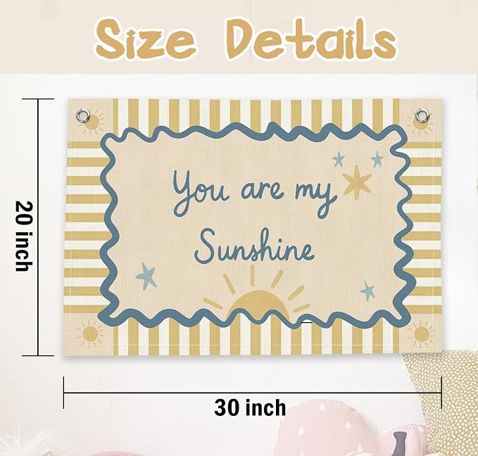 RTXLEZM Boho Sunshine Nursery Decor, You Are My Sunshine Banner | Kids Positive Affirmations Wall Art Prints for Toddler Boys Girls Nursery Room Bedroom Playroom Decor, 20x30 Inch